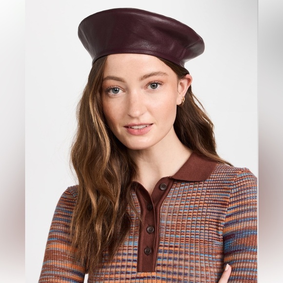Stand Studio Accessories - Stand Studio Freida Faux Leather Beret in burgundy, new!